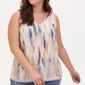 Torrid light pink and multi brushstrokes Georgette raw chiffon trim tank size 12